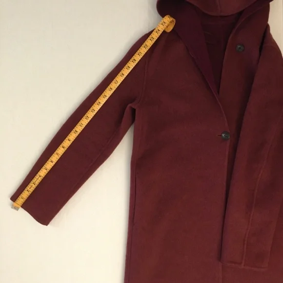 Uniqlo double faced wool blend coat with hood - maroon - oversized XS - Picture 12 of 15